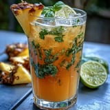 A tall glass of vibrant pineapple basil agua fresca with fresh basil leaves and lime, perfect for a hot summer day.