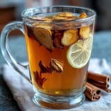 Warm cup of dandelion root tea with ginger and turmeric, infused with cinnamon and black pepper for a soothing, anti-inflammatory drink.