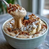 Vibrant high fiber smoothie bowl with banana swirls, showcasing healthy breakfast goodness.