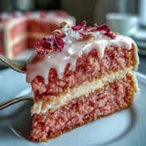 Elegant pink velvet cake with rosé wine flavor and decadent gold drip ready for celebration.