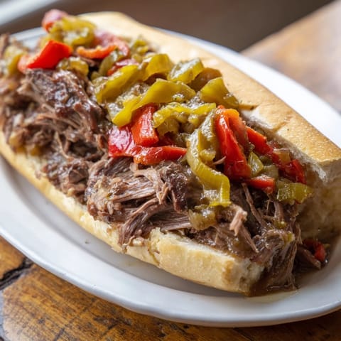 Italian beef sandwich layers