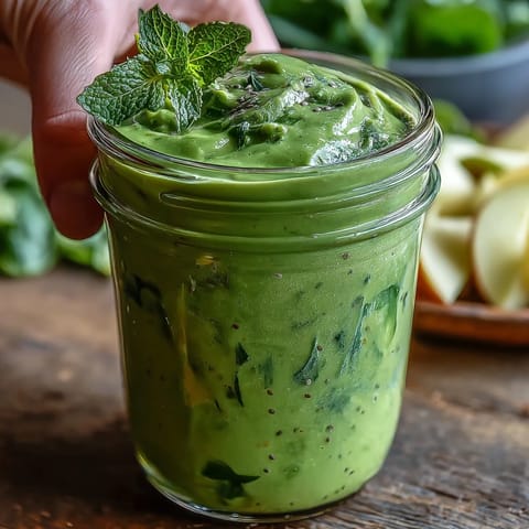 The green detox smoothie is poured into two clear glasses, with ice cubes clinking and a bright morning kitchen background for a refreshing vibe.
