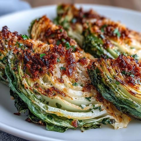 Savory Roasted Garlic Parmesan Cabbage Wedges feature tender leaves and a crunchy, cheesy topping seasoned with fragrant herbs.