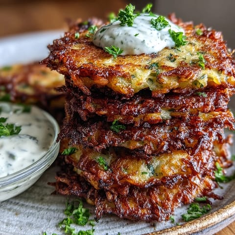 Freshly fried vegetarian cabbage fritters stacked on a white plate, crispy edges visible next to a tangy yogurt sauce.