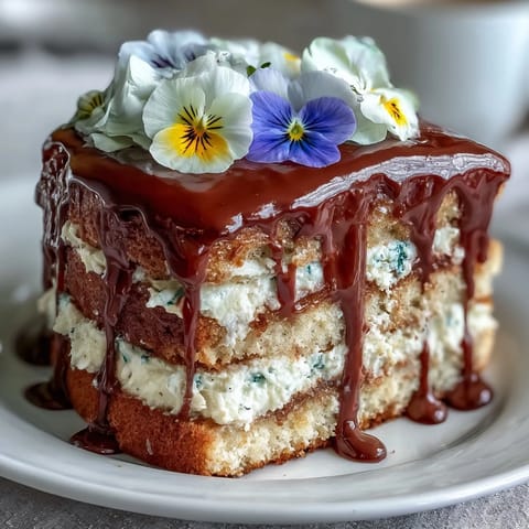 Elegant Spring Floral Drip Cake with Lemon Frosting, adorned with edible flowers and a pastel-colored chocolate ganache drip.