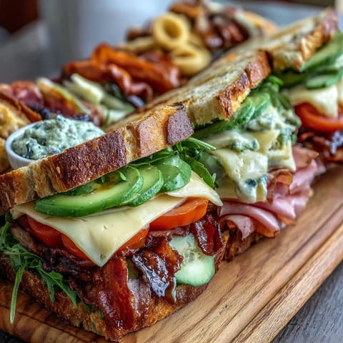 Loaded Deli Sandwich Board overflowing with sliced meats, cheeses, and fresh vegetables on a rustic wooden board, ready for a crowd to build their own sandwiches.