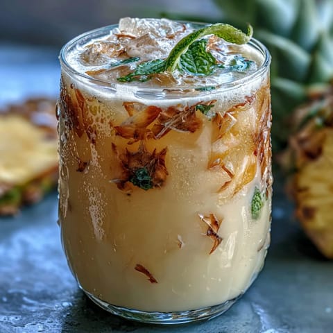 Vibrant Pineapple Coconut Agua Fresca, blended smooth and served chilled.
