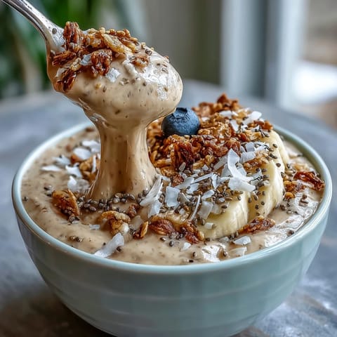 Vibrant high fiber smoothie bowl with banana swirls, showcasing healthy breakfast goodness.