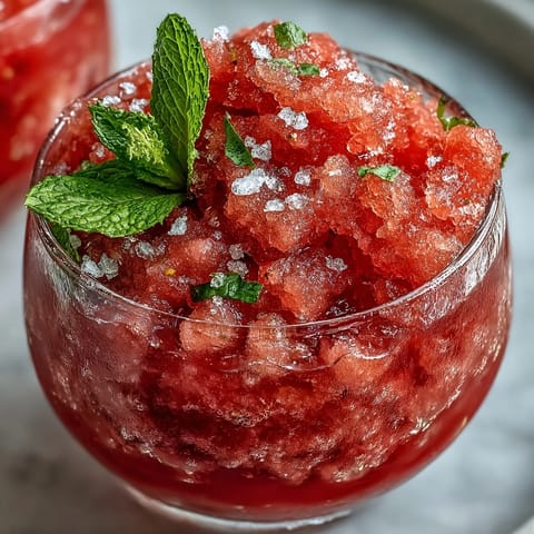 Refreshing Frozen Watermelon Lemonade Slushie, perfect garnished with mint and lemon.
