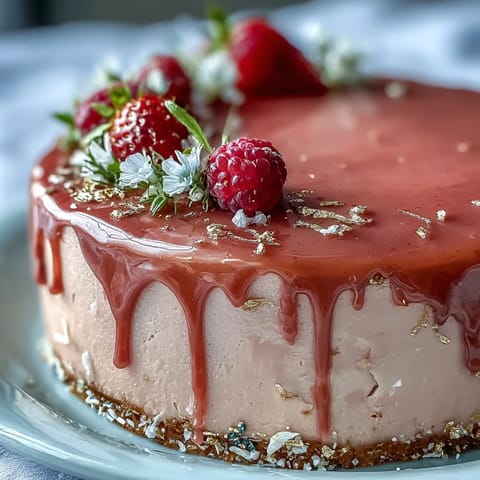 Rosé Velvet Cake with Gold Drip, perfect for celebrations, looks incredibly moist and festive.
