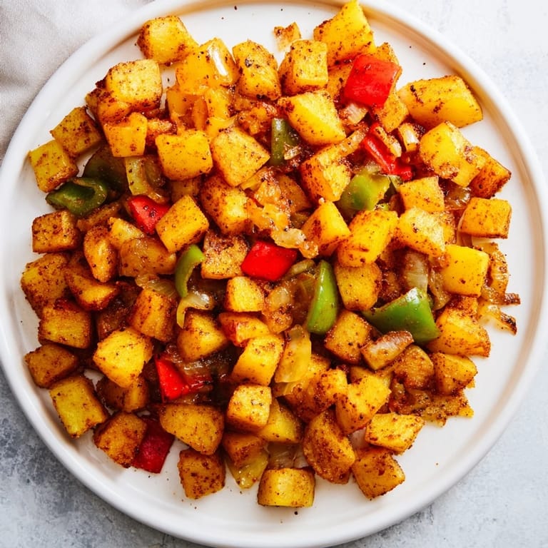 Freshly cooked home fries: a hearty breakfast with crispy potatoes, ideal with eggs.