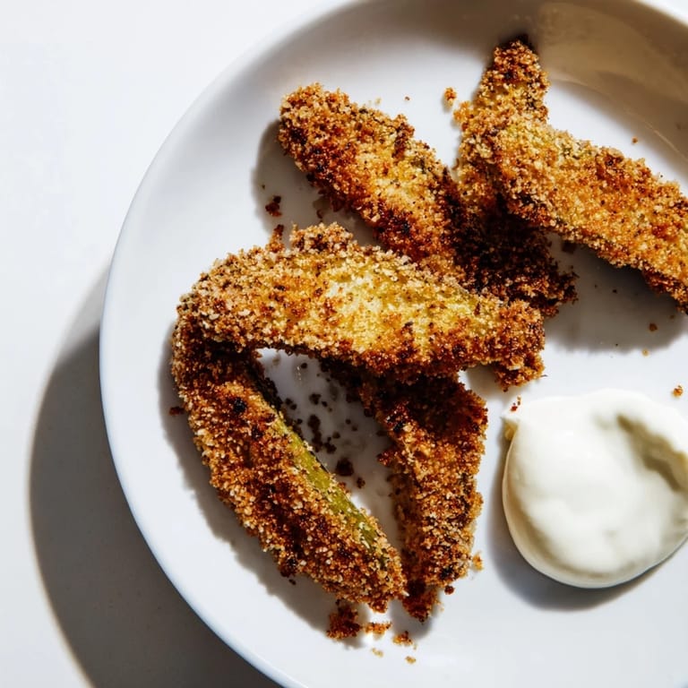 A plate of deep-fried pickles, the perfect appetizer: crunchy, hot, and delicious with cool ranch.