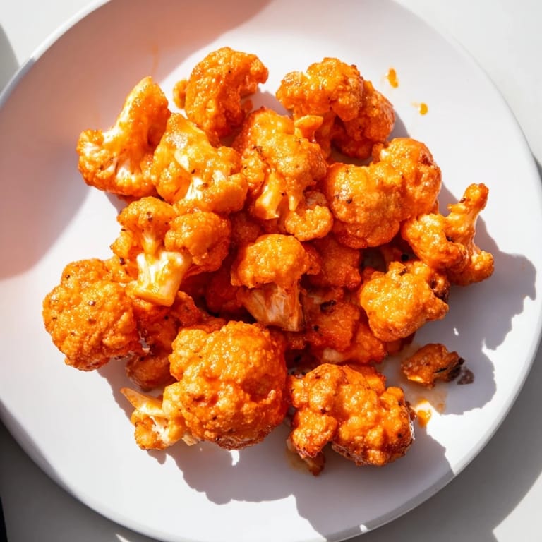 Delicious vegetarian Buffalo Cauliflower Wings, with tender florets and a fiery, flavorful buffalo sauce glaze.