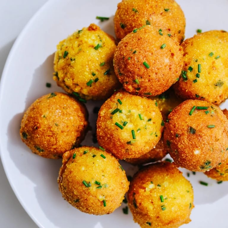 Warm and savory hushpuppies, perfectly fried and piled, promising a delicious Southern side dish experience.