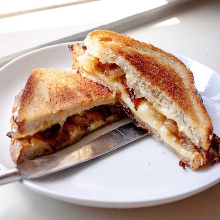Buttery, golden-brown bread cradles sweet caramelized onions and sharp white cheddar in the ultimate comfort Caramelized Onion Grilled Cheese.