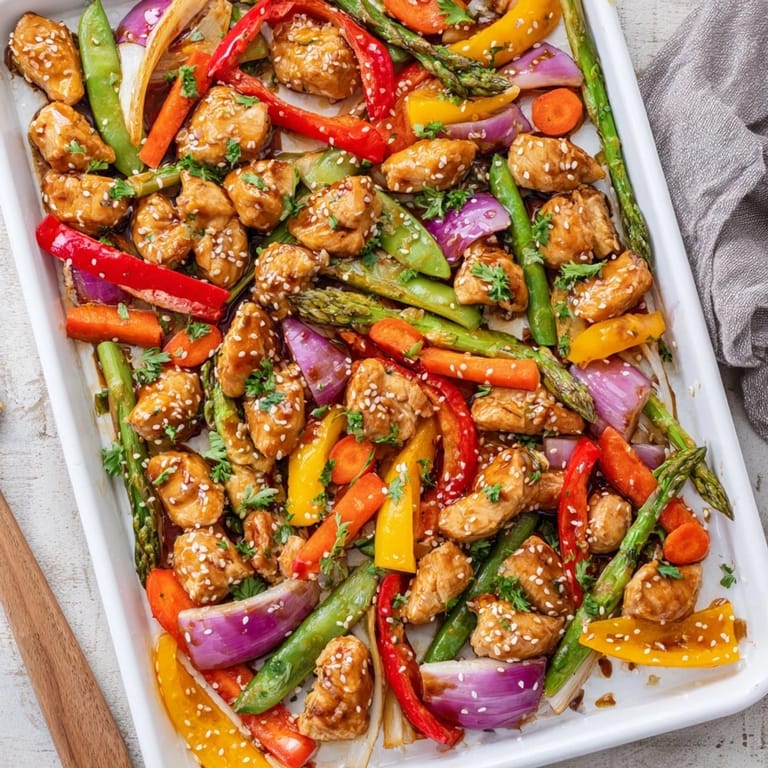Easy weeknight Sheet Pan Honey Garlic Chicken and veggie medley, with caramelized edges and a glossy honey garlic glaze for dinner.