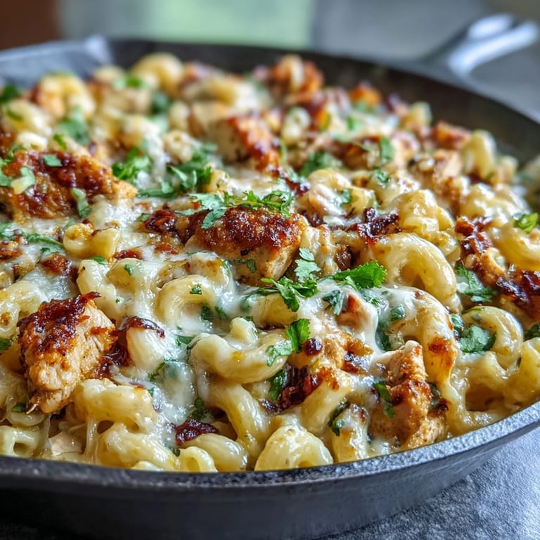A comforting serving of Green Chili Chicken Mac paired with a crisp salad, perfect for an easy weeknight dinner.