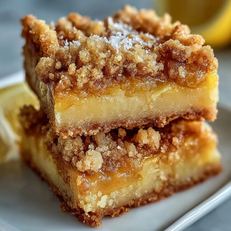 Delicious Homemade Lemon Crumb Bars dusted with powdered sugar, served on a white plate next to a refreshing glass of iced tea.