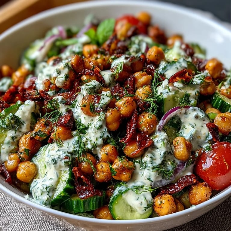 Vibrant Healthy Easy Cucumber Chickpea Salad with Lemon Vinaigrette featuring crisp cucumbers, juicy tomatoes, and a tangy lemon dressing, perfect for a vegan meal.  