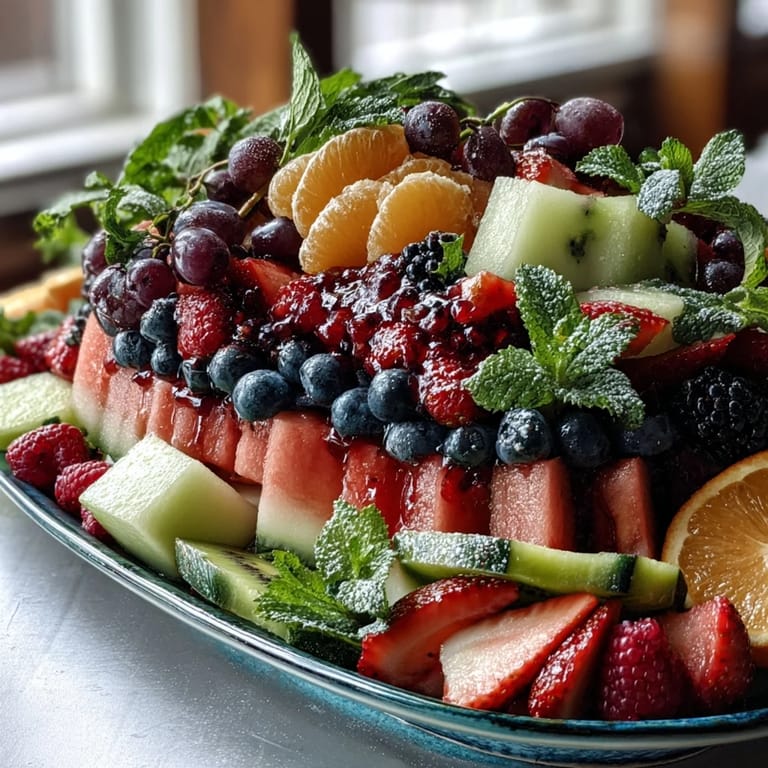 Fresh fruit and edible flower display, a colorful and healthy centerpiece for festive gatherings.  