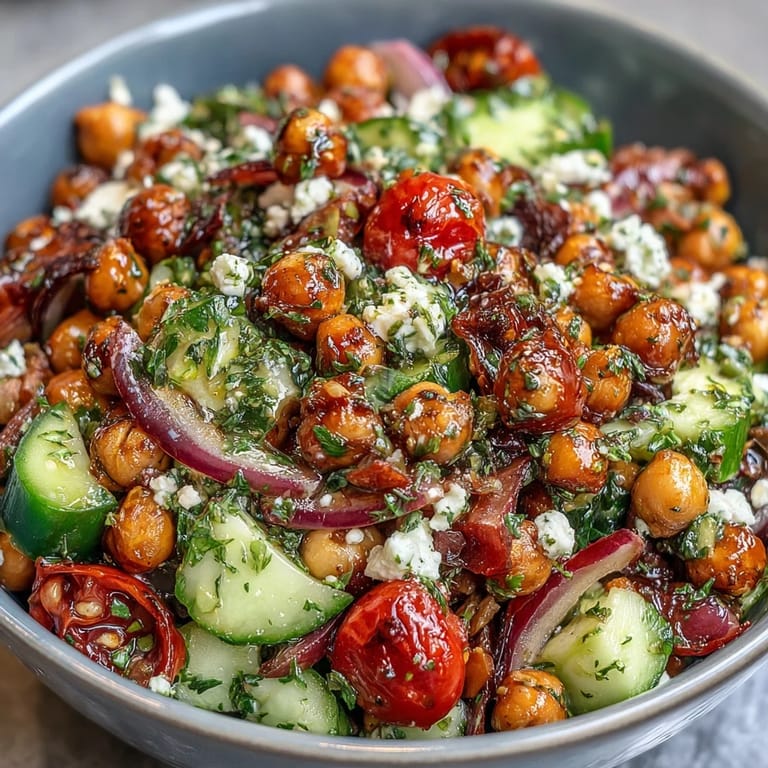 Refreshing cold chickpea salad featuring bright lemon-herb dressing, crisp cucumbers, and juicy cherry tomatoes—ideal for light lunches.