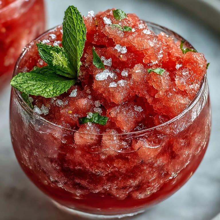 Refreshing Frozen Watermelon Lemonade Slushie, perfect garnished with mint and lemon.