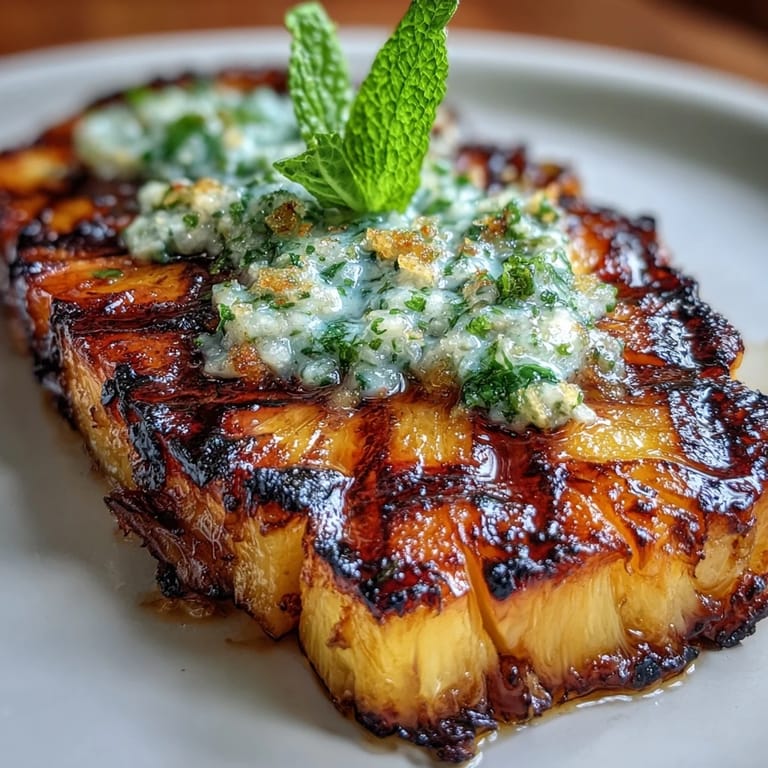 Juicy Fricy Grilled Pineapple with Yuzu Kosho Butter glowing from the grill.