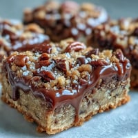 Decadent Sweet and Chewy Turtle Bars with Chocolate and Caramel sit on a cooling rack, revealing golden crumb topping and gooey caramel swirls.