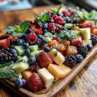 Vibrant fruit table with edible flowers, perfect for graduation celebrations and summer parties.  