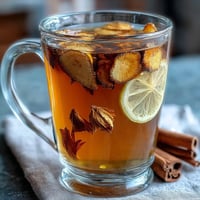 Warm cup of dandelion root tea with ginger and turmeric, infused with cinnamon and black pepper for a soothing, anti-inflammatory drink.