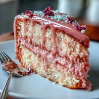Bridal Shower Rosé Velvet Cake with shimmering gold drip, a delicate pink delight.